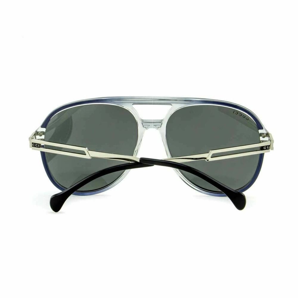 New Gucci Men Aviator XL Sunglasses GG1104S-001 Gray Translucent Silver Metal - Picture 3 of 6